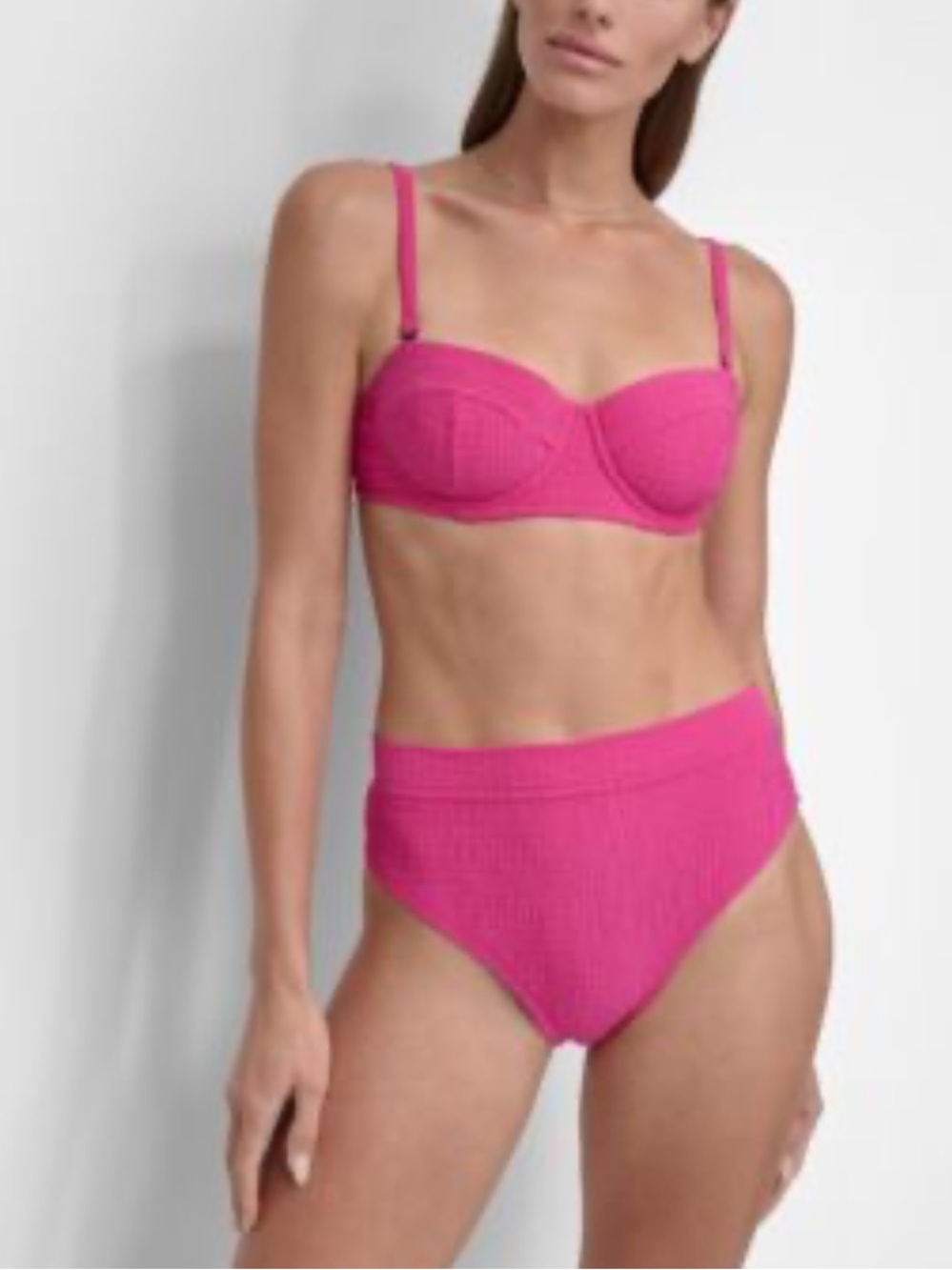 DKNY Hot Pink Textured Molded Balconette Bikini Set large nwt #1